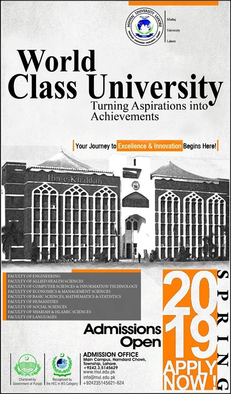 Admission open in Minhaj University Lahore 21 Jan 2019