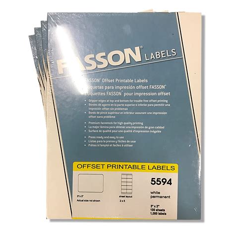 Avery® FASSON White Offset Printable Labels 3x2 in. 10-up 100 Sheets/1000 Labels