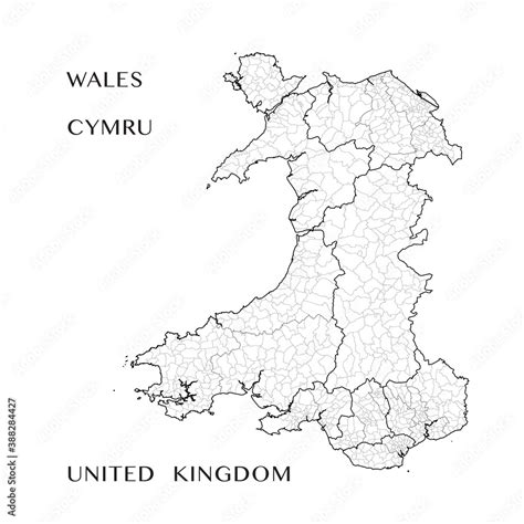 Administrative Map of Wales (Cymru), United Kingdom. Detailed map with ...