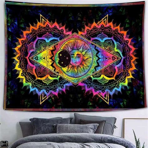 Color Sun And Moon Trippy Novelty Mandala Wall Tapestry – Lofaris