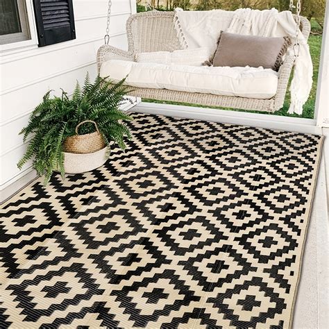 Reversible Outdoor Rug Mat Plastic Straw Rug Outdoor Patio Rug Black ...