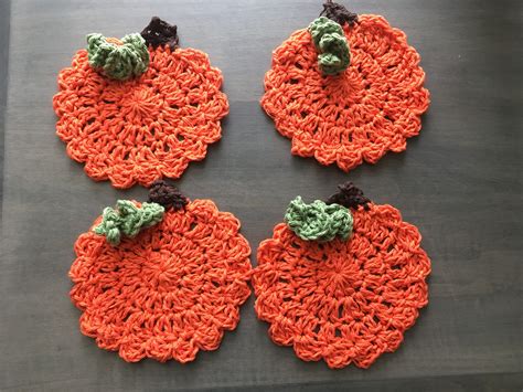 Crochet Pumpkin Coasters Crochet Coasters Crochet Pumpkin | Etsy