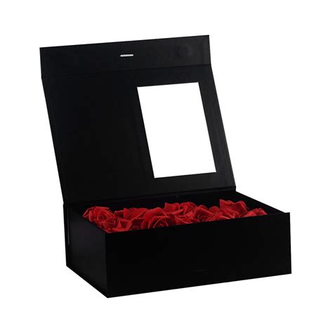 Luxury Medium Black Flower Gift Box with Ribbon - Geotobox