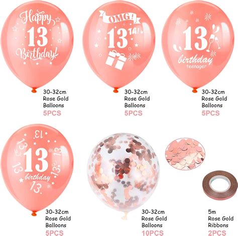 Buy HOWAF 13th Birthday Balloons, Pack of 30 Rose Gold Teenager ...