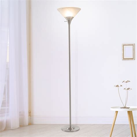 Torchiere Brushed Silver Metal Floor Lamp 75 Inch LED Bulb Frosted ...