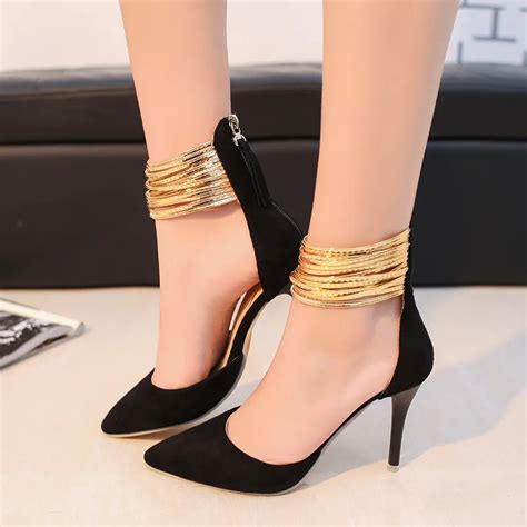 Aliexpress.com : Buy Women Sexy High Heels Shoes Gold Ankle Strap Pumps ...