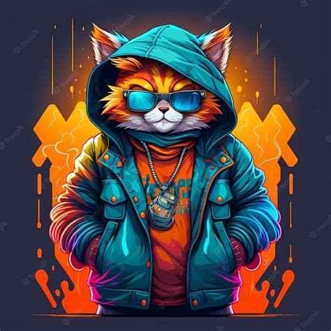 Premium Photo | Trendy and cool cat with hoodie jacket and wearing eyeglass t-shirt design | T ...