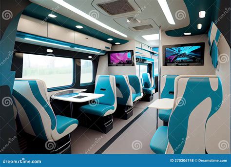 Business Bus Interior in Blue and White Color. Stock Photo - Image of ...