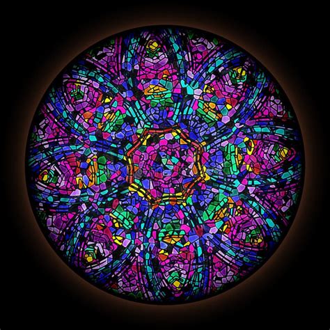 Colorful Pattern in Style of Gothic Stained Glass Window with Round Frame. Abstract Floral ...