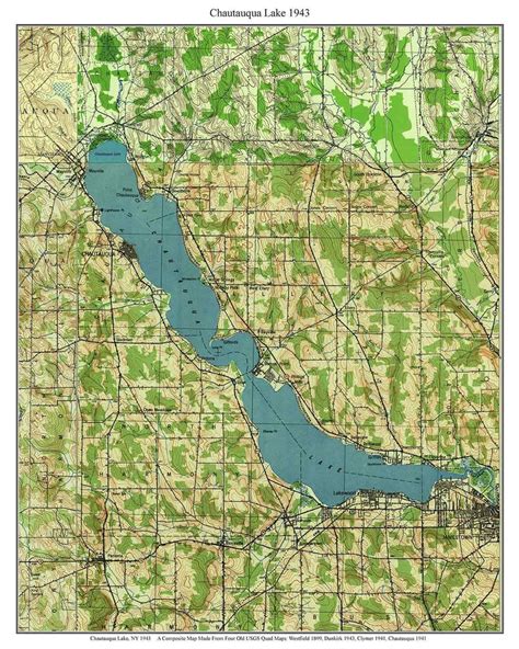 Chautauqua Lake 1943 USGS Old Topographic Map Custom Composite Reprint Lake Erie New York - Etsy