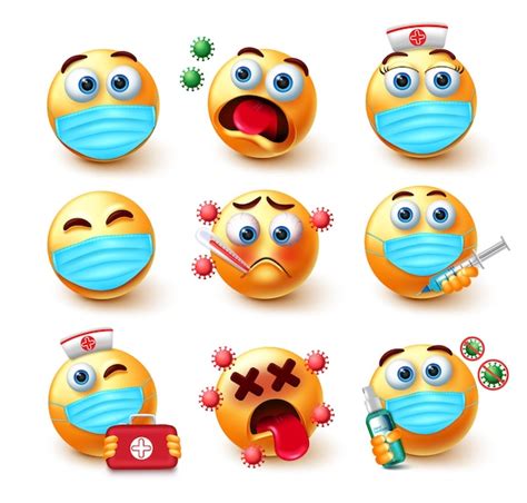 Premium Vector | Covid19 emoji vector set Emoticons 3d characters in ...