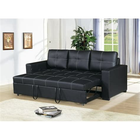 Modern Convertible Sofa Black Faux Leather Square Shape Stitching Sofa ...