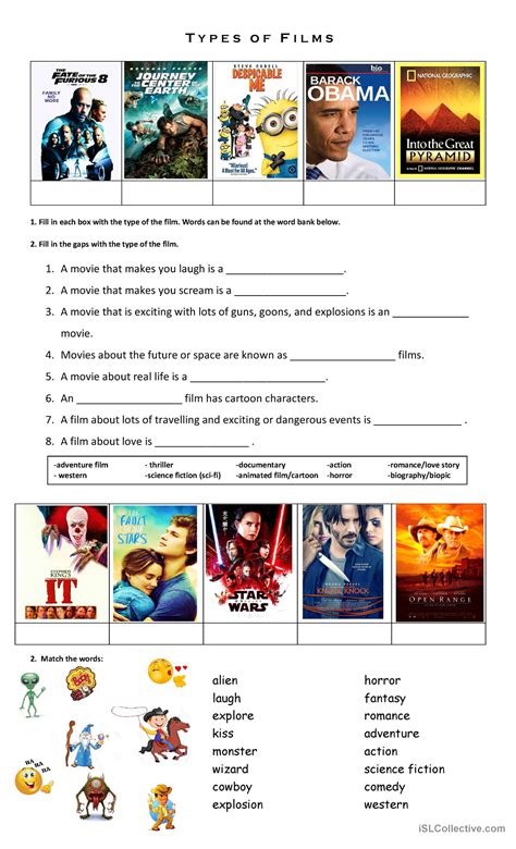 Types OF Movies - T Y P E S O F F I L M S Fill in each box with the ...