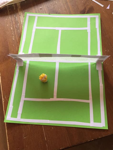 Tennis court made from white stickers, green paper and bandage! Green Paper, Tennis Court ...