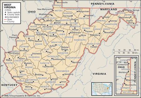 Stock Illustration - Map of the state of West Virginia showing counties ...