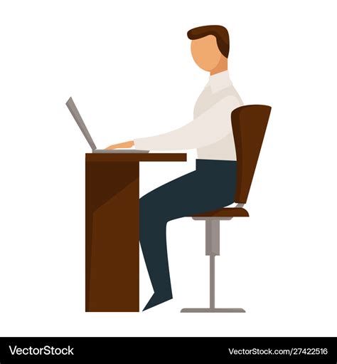 Person sitting in chair behind desk properly Vector Image