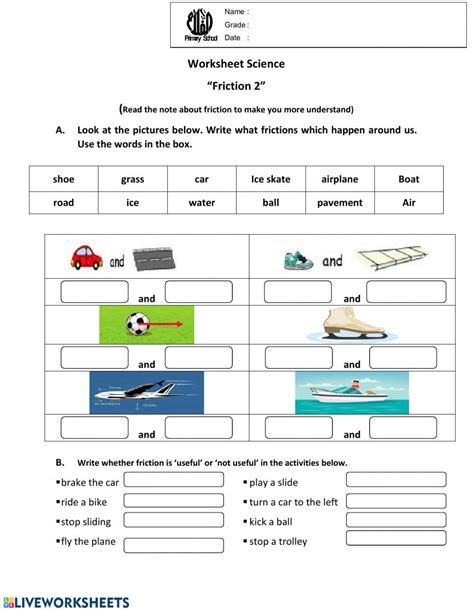 Forces: Friction online worksheet for grade 3. You can do the exercises online or download the ...