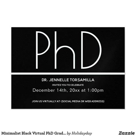 Minimalist Black Virtual PhD Graduation Party Invitation | Zazzle.com ...