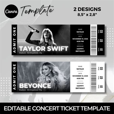 Editable Concert Ticket Template, Custom Concert Ticket Gift, Surprise ...