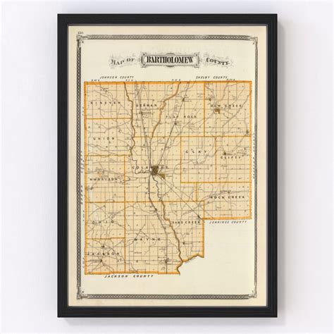 Bartholomew County IN Map 1876 Old Map of Columbus Indiana Art Vintage Print Framed Canvas Bird ...