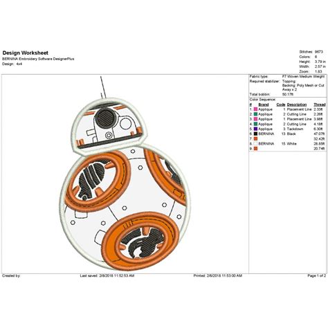 Bb8 Star Wars Applique Design