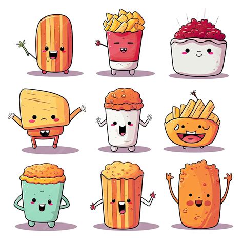 Premium Vector | Collection of cartoon food characters cute simple on ...