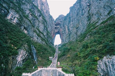 999 steps to Heaven’s Gate, Tianmen Mountain (plus waterfall to the left!!) : r/travel