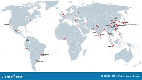 Map Of The World With Cities Labeled