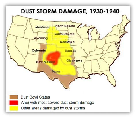 States affected by severe dust storm "Dust Bowl" that occurred during... | Download Scientific ...