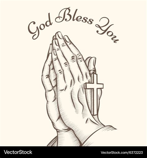 Prayer hand with cross Royalty Free Vector Image