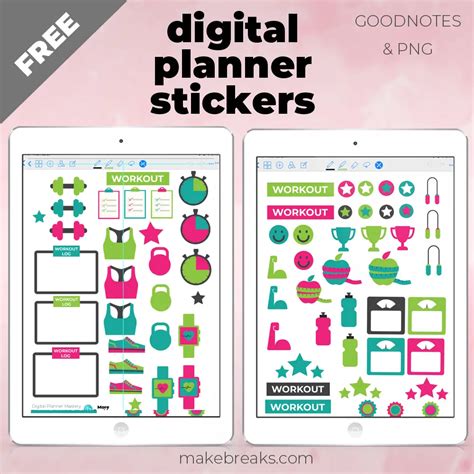 Free Digital Planner Stickers - Fitness and Workout - Make Breaks