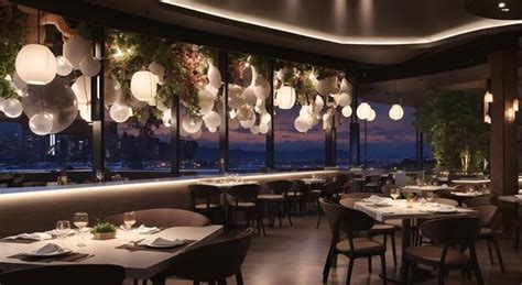 Premium AI Image | Photo of a restaurant with a stunning night view of the city skyline