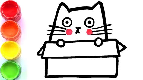 Cute Cat in The Box drawing and coloring for kids, children, toddlers - YouTube