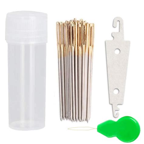 100pcs Cross Stitch Needles +2 Needle Threader Golden Color Large Eyes ...