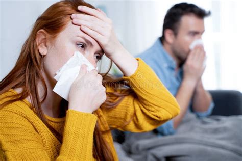 Couple Suffering Cold and Flu and Sneezing Nose Stock Photo - Image of cough, allergy: 251930798