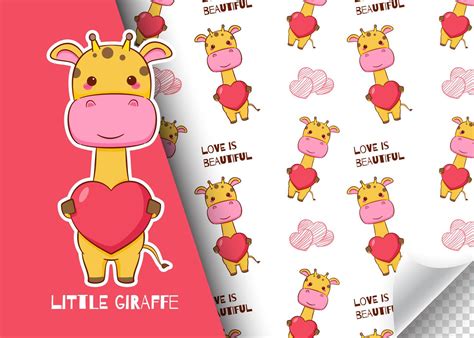 Cute cartoon giraffe character holding love heart. Kids card and ...