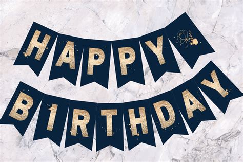 Happy Birthday Banner, INSTANT Download, Navy Blue, and Gold - Etsy