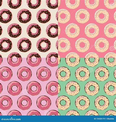 Four Seamless Patterns with Colorful Tasty Glossy Donuts Stock Vector ...