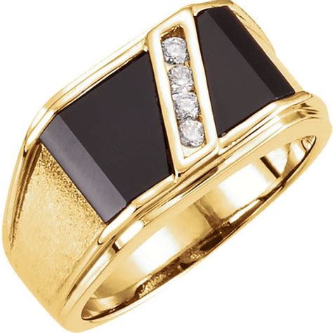 14K Yellow Gold Onyx and 1/8 CTW Diamond Men's Ring - DaVinci Emporium