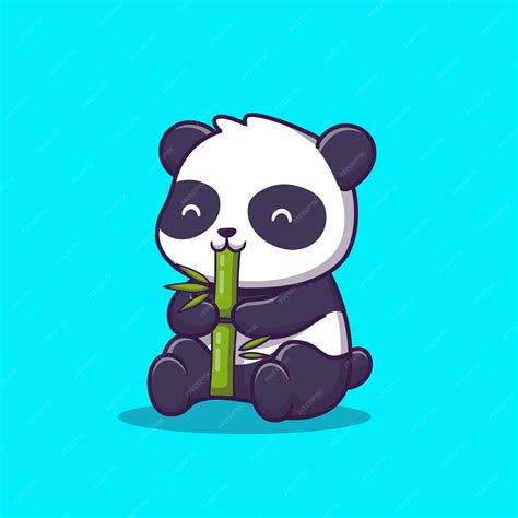 Premium Vector | Cute panda eat bamboo cartoon icon illustration ...