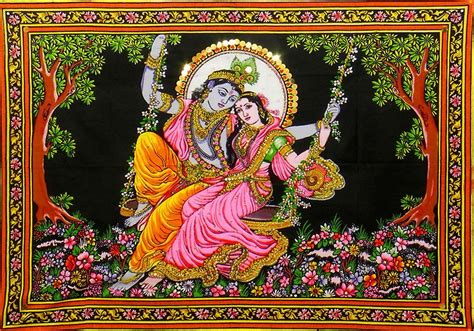 Radha Krishna on a Swing (Print on Cloth with Sequin Work - Unframed) | Krishna painting, Radha ...