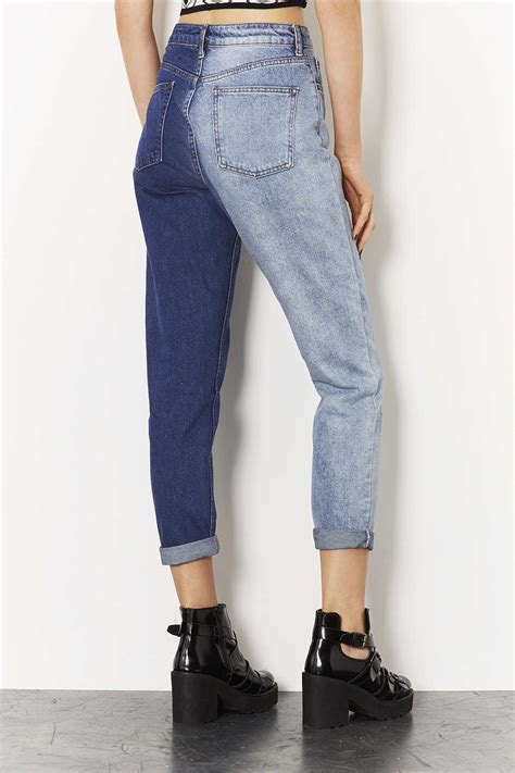 Lyst - Topshop Moto Two Tone Mom Jeans in Blue