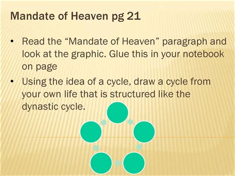 Mandate of Heaven pg 21 Read the “Mandate of Heaven” paragraph and look at the graphic. Glue ...