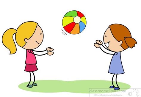 Children Clipart- two-girls-playing-catch-with-bright-ball - Classroom Clipart