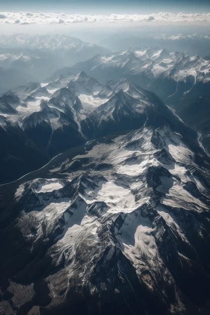 Premium AI Image | A mountain range is seen from above with the sun ...