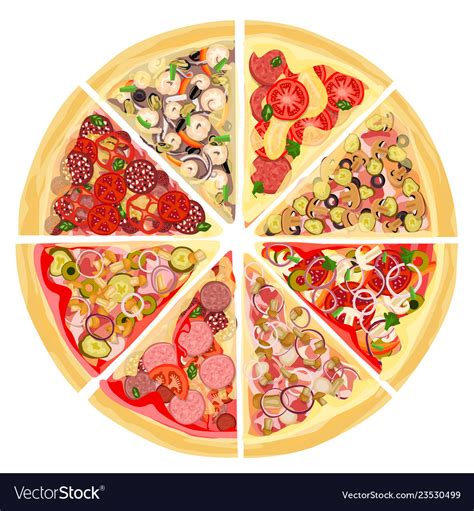 A set slices a variety pizza Royalty Free Vector Image