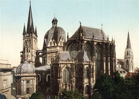 Colorized exterior view of the Aachen Cathedral, Germany, in 1927 ...