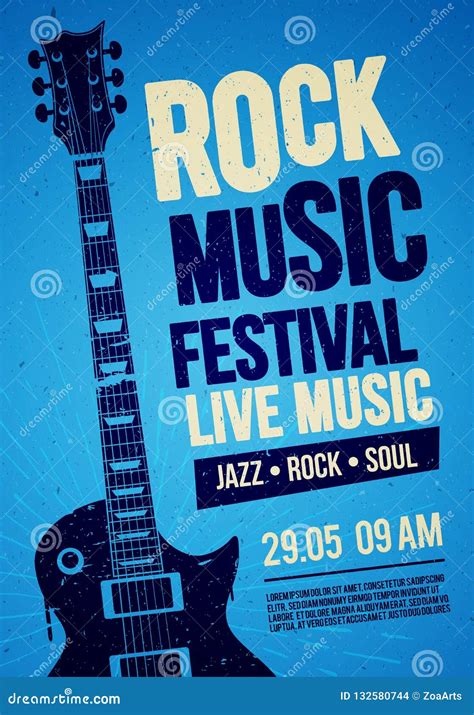 Vector Illustration Rock Festival Concert Event Flyer or Poster Design with Guitar and Vintage ...