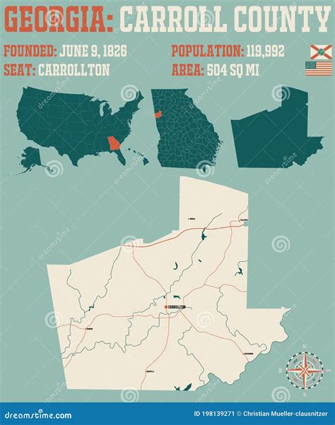 Map of Carroll County in Georgia Stock Vector - Illustration of ...