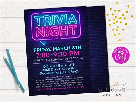 Trivia Night Invitation, Quiz Night Invitation, Pub Quiz Flyer, PTA ...